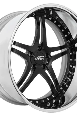 24" AC Forged Wheels ACF702 Gloss Black with Chrome Lip Three Piece Rims Limited Offer