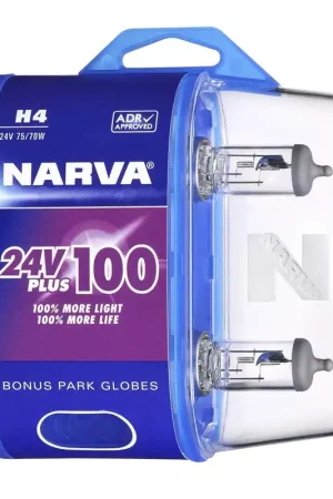 Narva 48874BL2 H4 24V 75\\/70W Plus 100 Long Life Headlight Globes, Twin Pack Fresh Stock