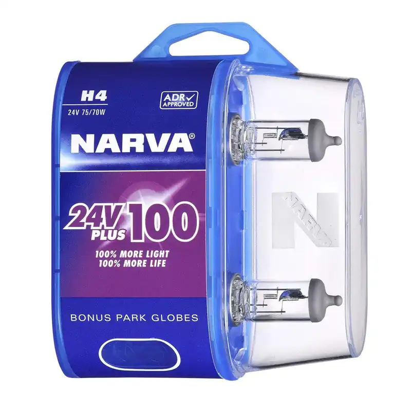 Narva 48874BL2 H4 24V 75\\/70W Plus 100 Long Life Headlight Globes, Twin Pack Fresh Stock